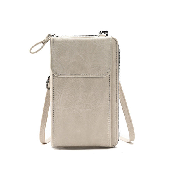 Faux PU Leather Mini Crossbody Shoulder Phone Purse Bag Multi Pocket Light Grey