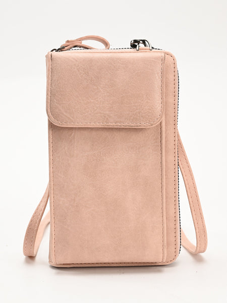 Faux PU Leather Mini Crossbody Shoulder Phone Purse Bag Multi Pocket Pink