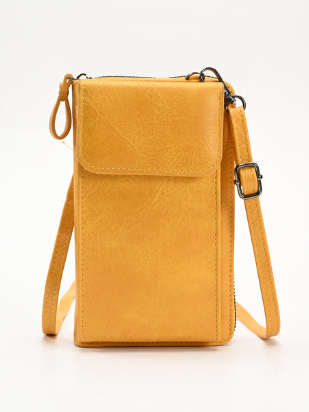 Faux PU Leather Mini Crossbody Shoulder Phone Purse Bag Multi Pocket Yellow