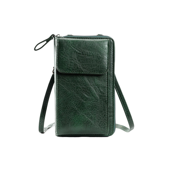 Faux PU Leather Mini Crossbody Shoulder Phone Purse Bag Multi Pocket Green