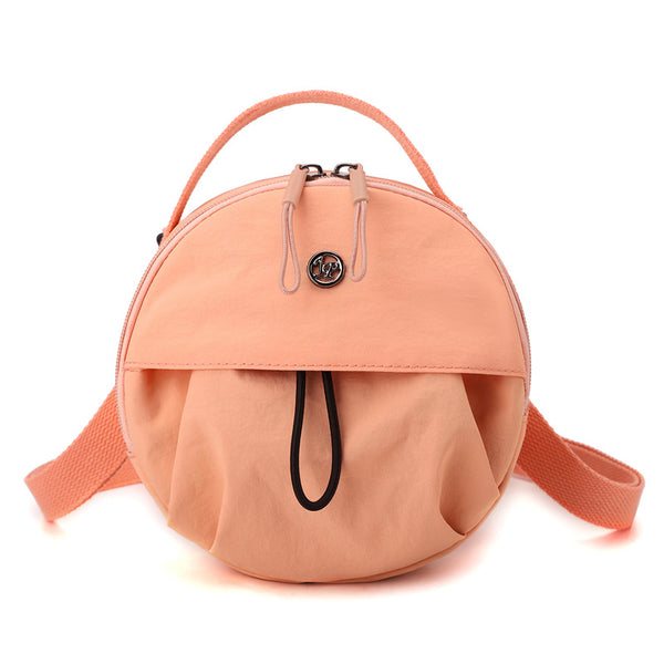 Nylon Water Resistant Round Crossbody Shoulder Bag Multi Pocket Design Peach