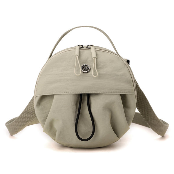 Nylon Water Resistant Round Crossbody Shoulder Bag Multi Pocket Design Beige