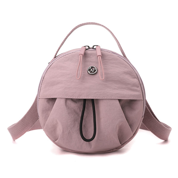 Nylon Water Resistant Round Crossbody Shoulder Bag Multi Pocket Design Pink