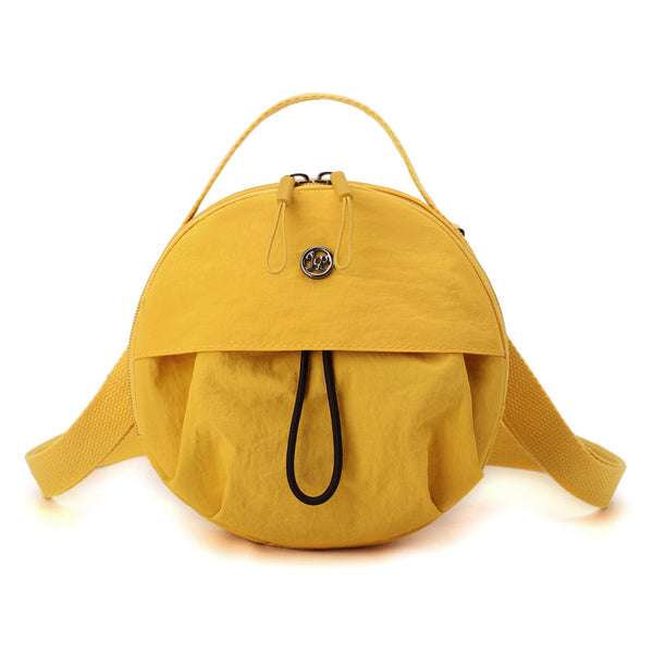 Nylon Water Resistant Round Crossbody Shoulder Bag Multi Pocket Design Yellow