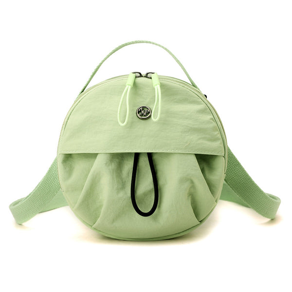 Nylon Water Resistant Round Crossbody Shoulder Bag Multi Pocket Design Green