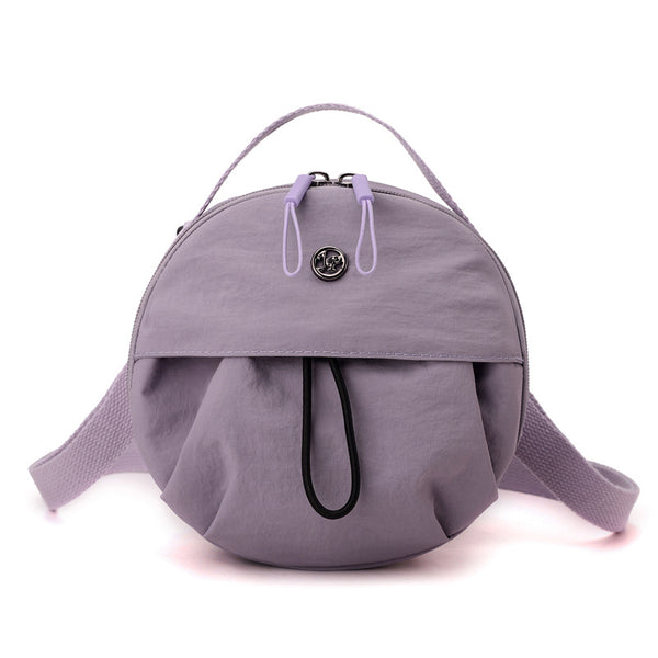 Nylon Water Resistant Round Crossbody Shoulder Bag Multi Pocket Design Purple