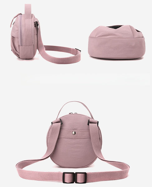 Nylon Water Resistant Round Crossbody Shoulder Bag Multi Pocket Design Purple