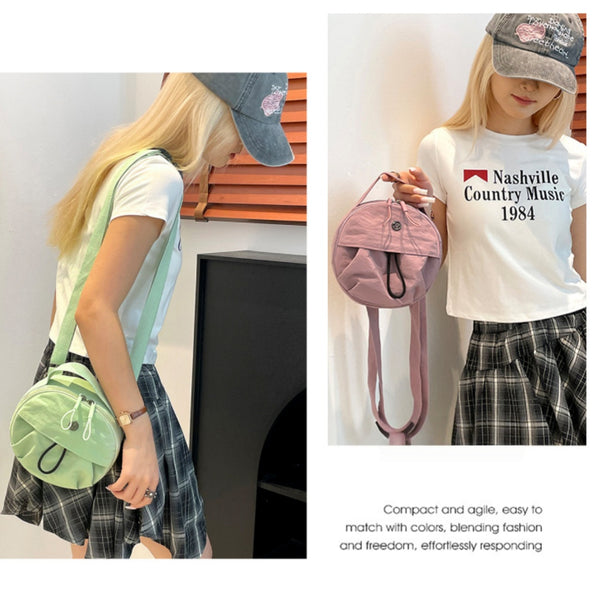Nylon Water Resistant Round Crossbody Shoulder Bag Multi Pocket Design Black