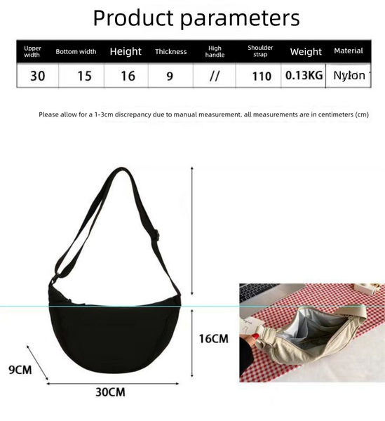 Nylon Crossbody Shoulder Saddle Style Bag Handbag Adjustable Strap Grey