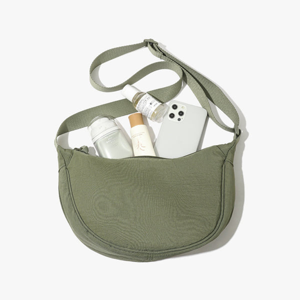 Nylon Crossbody Shoulder Saddle Style Bag Handbag Adjustable Strap Olive Green