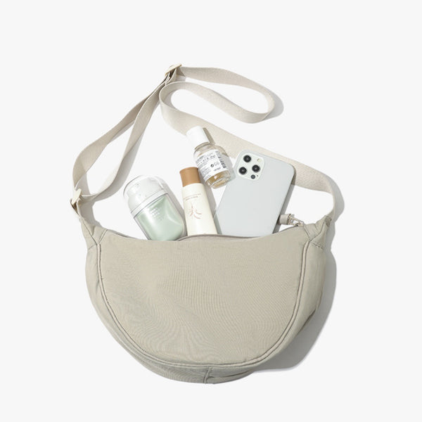 Nylon Crossbody Shoulder Saddle Style Bag Handbag Adjustable Strap Beige