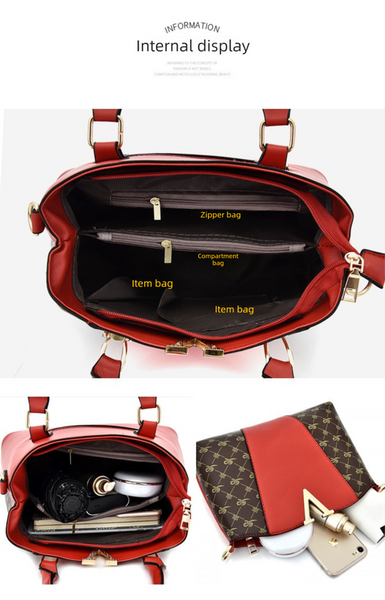 2 Pce Faux PU Leather Tote Crossbody Bag Handbag Set Brown Beige