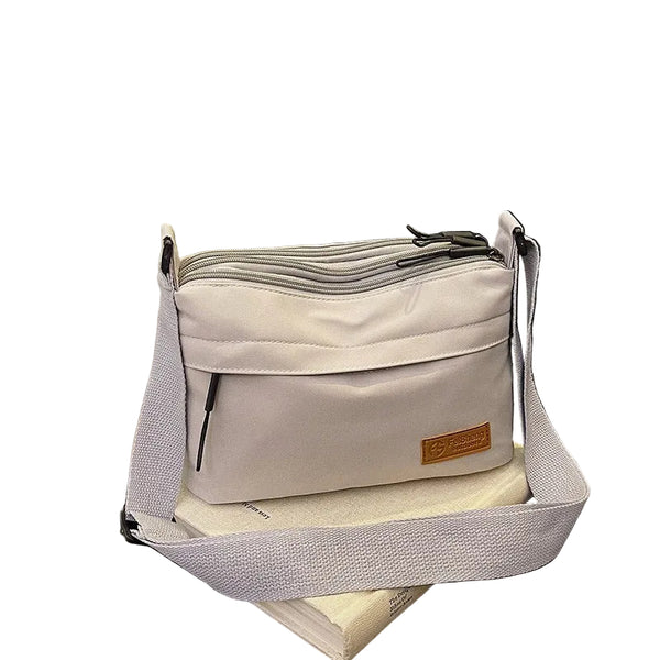 Nylon Crossbody Shoulder Bag Multi Pocket Lightweight Adjustable Strap Grey