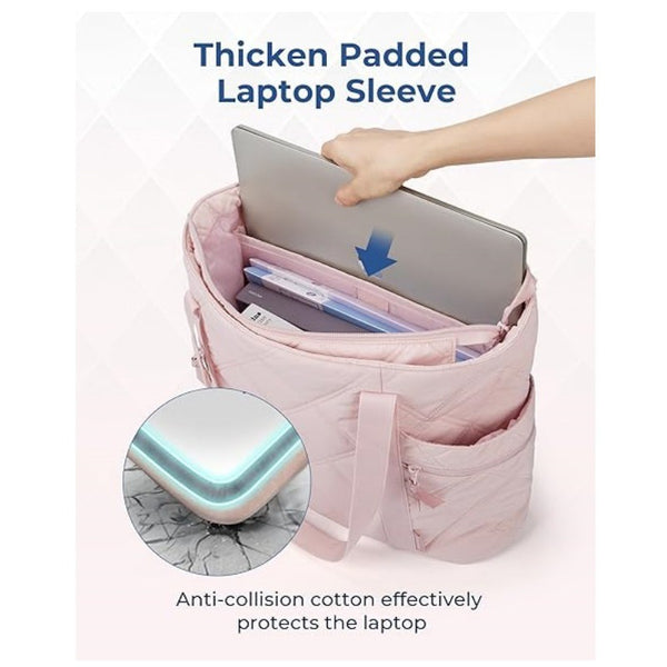 Nylon Quilted Puffer Tote Shoulder Bag Handbag Laptop Work Travel Gym 24L Pink