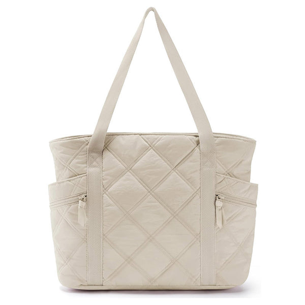 Nylon Quilted Puffer Tote Shoulder Bag Handbag Laptop Work Travel Gym 24L Beige