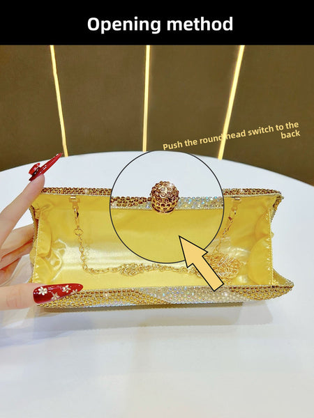 Rhinestone Crystal Evening Clutch Bag Purse Detachable Chain Wedding Party Green