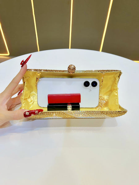 Rhinestone Crystal Evening Clutch Bag Purse Detachable Chain Wedding Party Rose Red