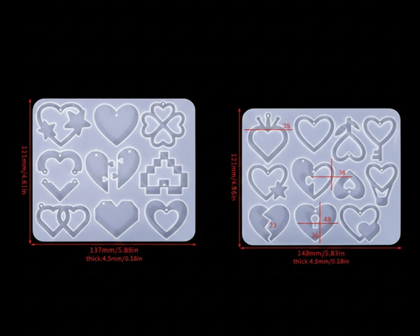 2 x Heart Earring Pendant Silicone Molds Resin Epoxy DIY Jewellery Making