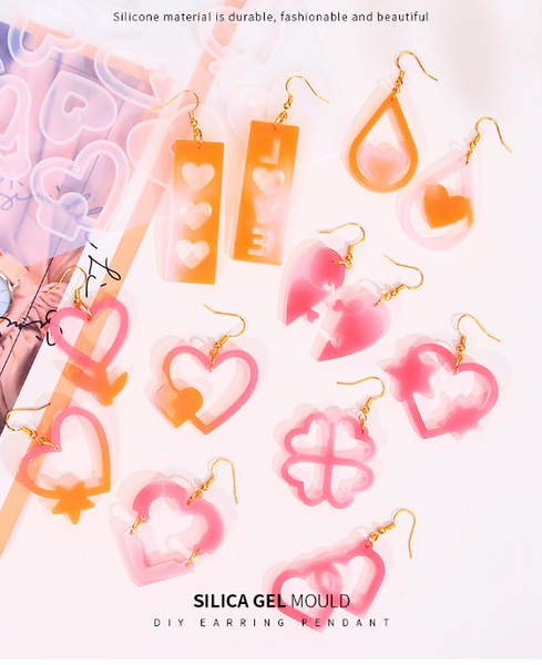 2 x Heart Earring Pendant Silicone Molds Resin Epoxy DIY Jewellery Making