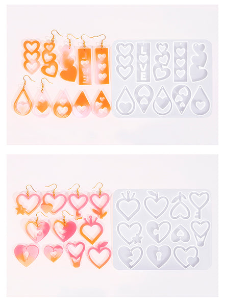 2 x Heart Earring Pendant Silicone Molds Resin Epoxy DIY Jewellery Making