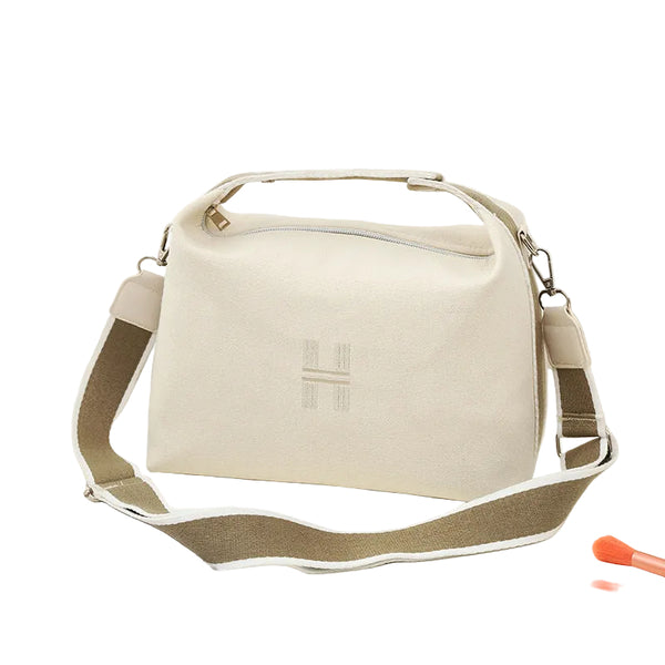Canvas Crossbody Shoulder Top Handle Bag Handbag Wide Strap Beige