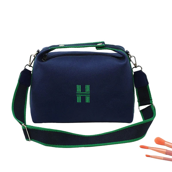 Canvas Crossbody Shoulder Top Handle Bag Handbag Wide Strap Navy Blue