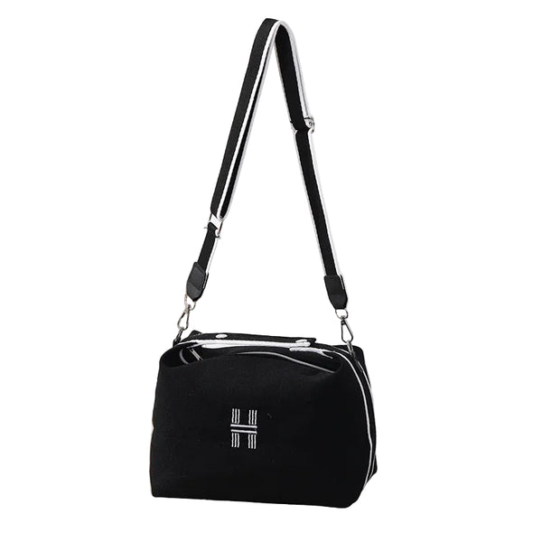 Canvas Crossbody Shoulder Top Handle Bag Handbag Wide Strap Black