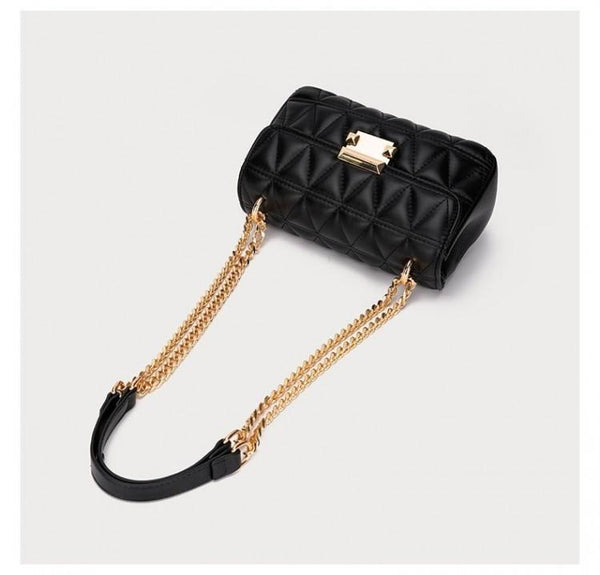 Faux PU Leather Quilted Chain Strap Crossbody Underarm Bag Handbag White