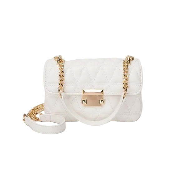 Faux PU Leather Quilted Chain Strap Crossbody Underarm Bag Handbag White