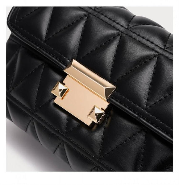 Faux PU Leather Quilted Chain Strap Crossbody Underarm Bag Handbag White