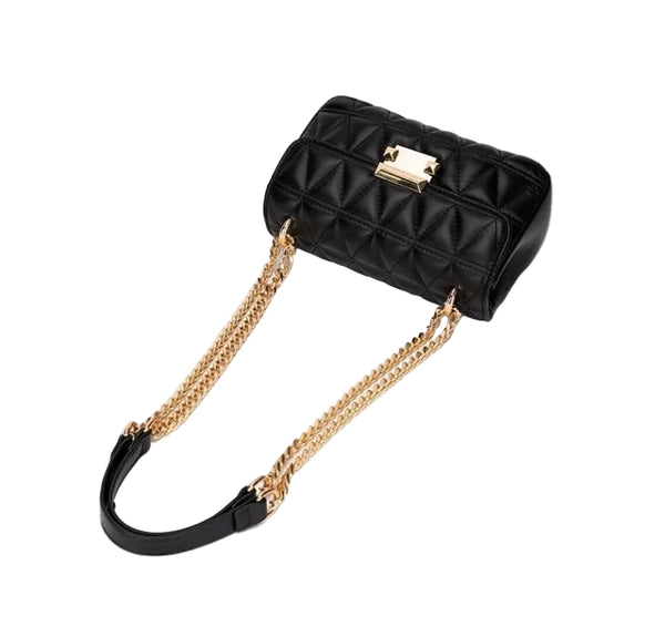 Faux PU Leather Quilted Chain Strap Crossbody Underarm Bag Handbag White