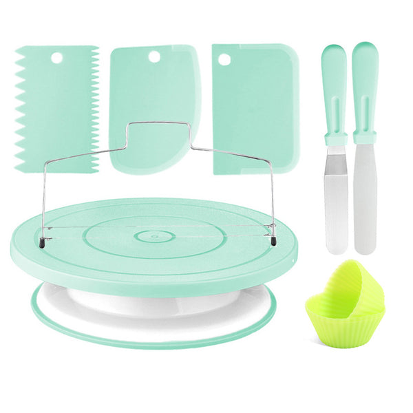12 Pce Cake Decorating Turntable Rotating Stand Spatulas Cutter Baking Tools Green