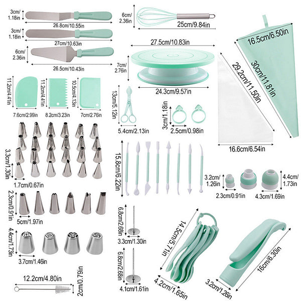 207 Pce Complete Cake Decorating Revolving Turntable Icing Tips Spatulas Kit Set Pink
