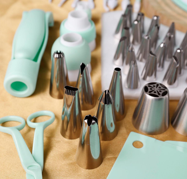 207 Pce Complete Cake Decorating Revolving Turntable Icing Tips Spatulas Kit Set Blue