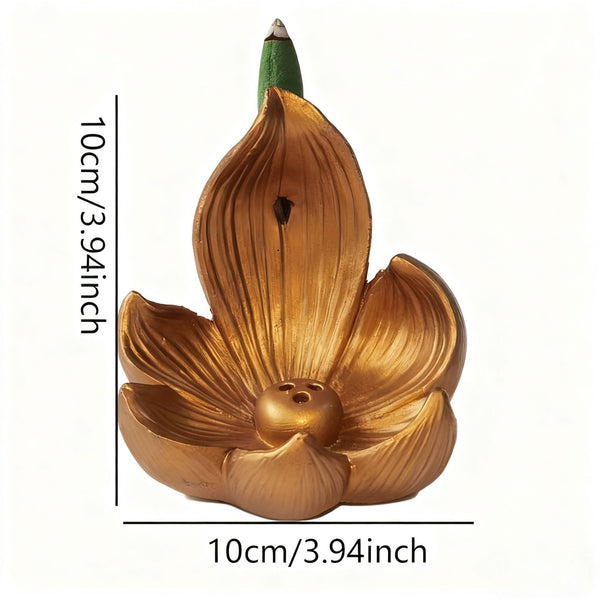 Zen Lotus Waterfall Backflow Incense Cone Diffuser Burner Resin 10cm Gold