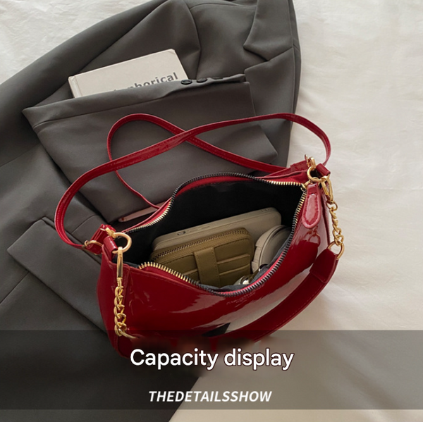Faux PU Leather Underarm Crossbody Shoulder Bag Cherry Charm Glossy White