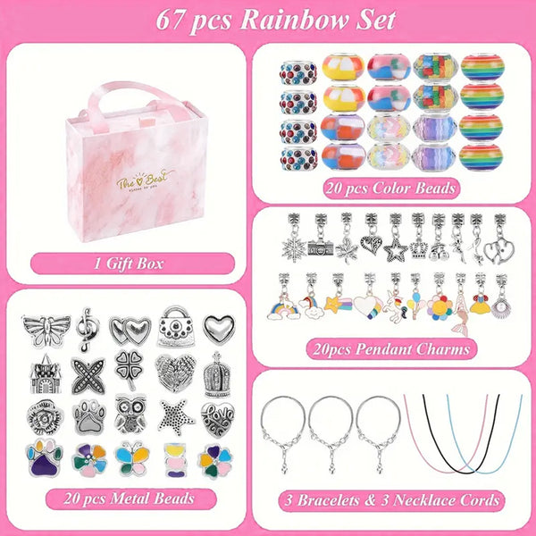 67 Pce Charm Jewellery Bracelet Making Kit Enamel Pendants Beads Pink