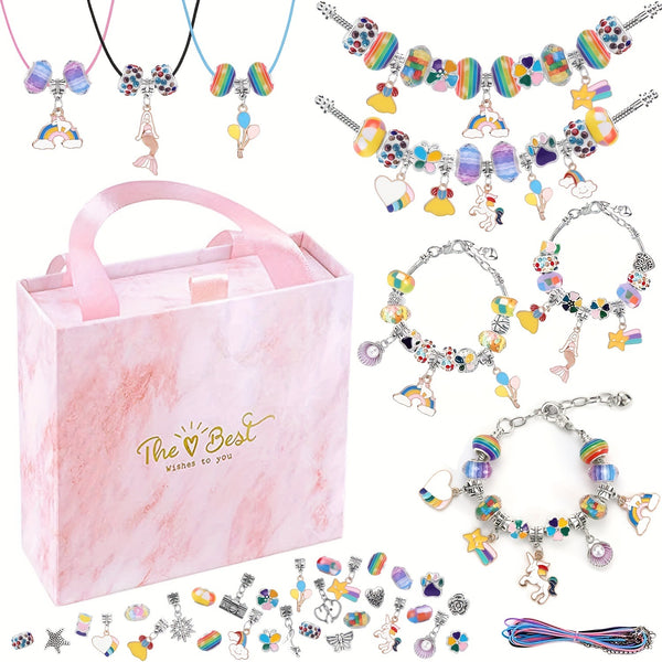 67 Pce Charm Jewellery Bracelet Making Kit Enamel Pendants Beads Rainbow