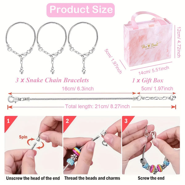 67 Pce Charm Jewellery Bracelet Making Kit Enamel Pendants Beads Rainbow