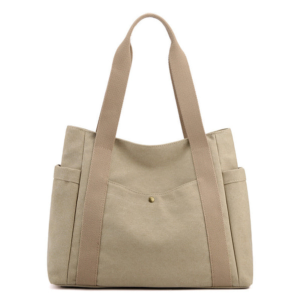 Canvas Tote Shoulder Womens Bag Handbag Bag Multi Pocket Beige