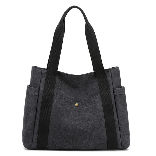 Canvas Tote Shoulder Womens Bag Handbag Bag Multi Pocket Black