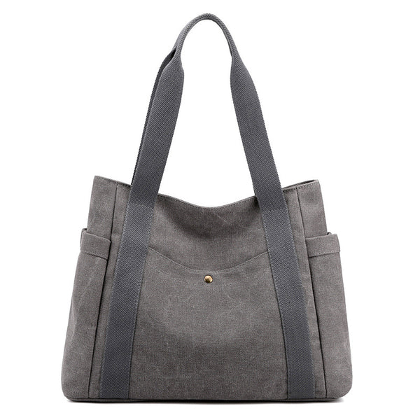 Canvas Tote Shoulder Womens Bag Handbag Bag Multi Pocket Grey