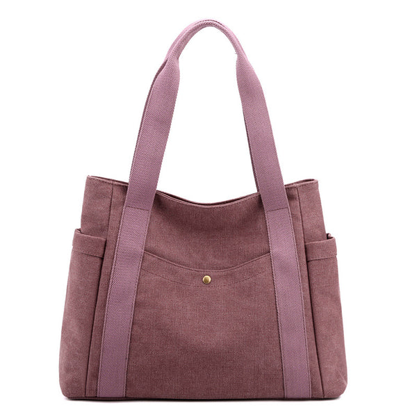 Canvas Tote Shoulder Womens Bag Handbag Bag Multi Pocket Purple