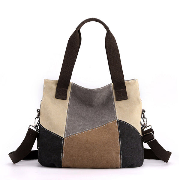 Patchwork Canvas Tote Shoulder Womens Bag Handbag Bag Multi Pocket