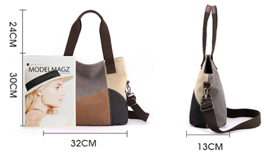 Patchwork Canvas Tote Shoulder Womens Bag Handbag Bag Multi Pocket