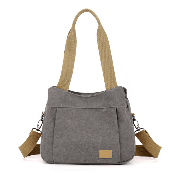 Canvas Tote Shoulder Crossbody Womens Bag Handbag Multi Pocket Grey