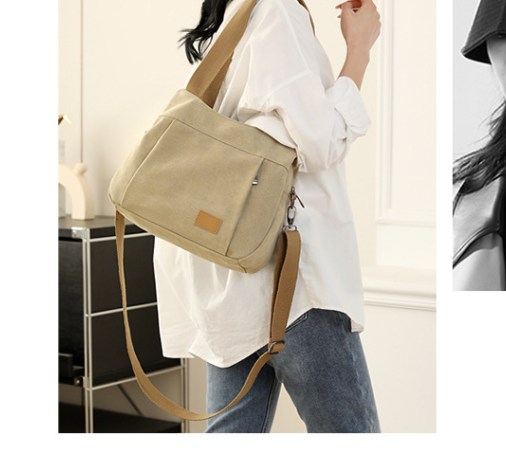 Canvas Tote Shoulder Crossbody Womens Bag Handbag Multi Pocket Grey