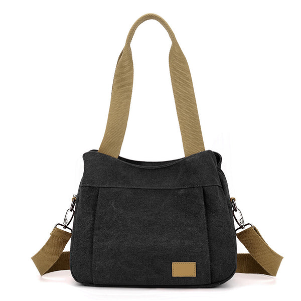 Canvas Tote Shoulder Crossbody Womens Bag Handbag Multi Pocket Black