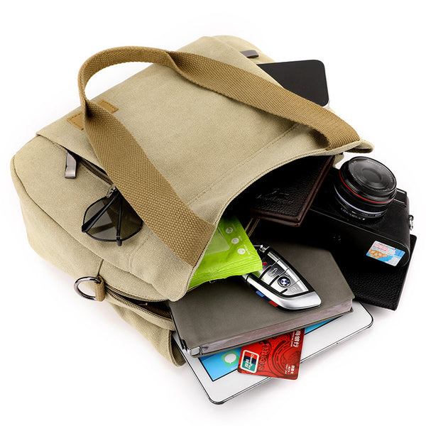 Canvas Tote Shoulder Crossbody Womens Bag Handbag Multi Pocket Khaki