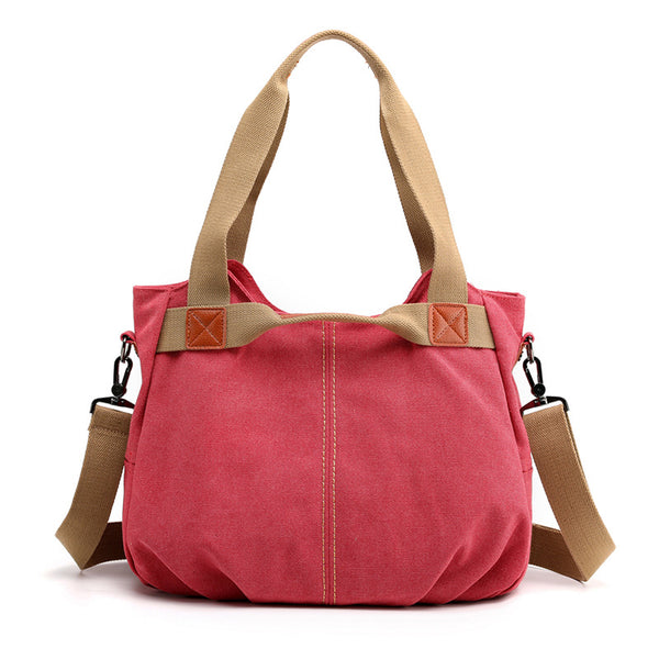 Retro Style Canvas Tote Crossbody Shoulder Womens Bag Handbag Dark Pink